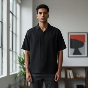 Cactus Men's Black Casual Short sleeve Button Down Shirt Western Size Large